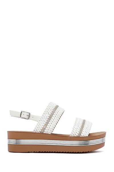 Derimod Women's White Thick Soled Braided Sandals 25Sfe464714