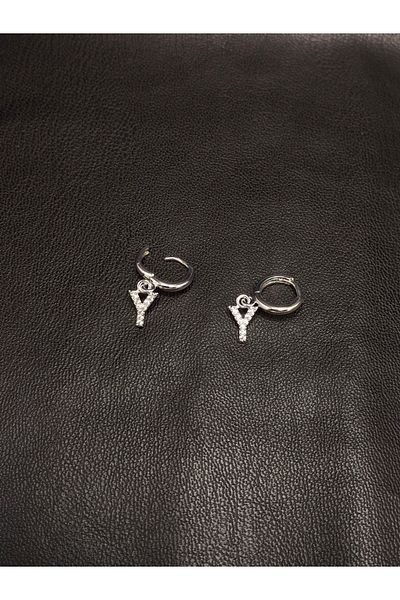 Han Ticarethane Silver Color Stone Letter Y Earrings
