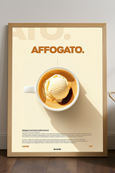 Duvarda Αφίσα Affogato Coffee με φυσικό ξύλινο πλαίσιο, διακοσμητικός πίνακας...