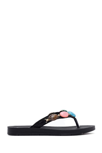 Derimod Papuci de damă negri Flip Flops Stone 25SFE463018
