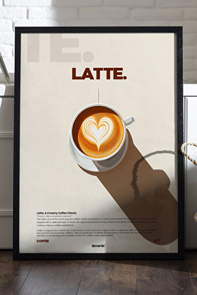 Duvarda Poster cu ramă din lemn negru, cafea latte, pictură decorativă de perete