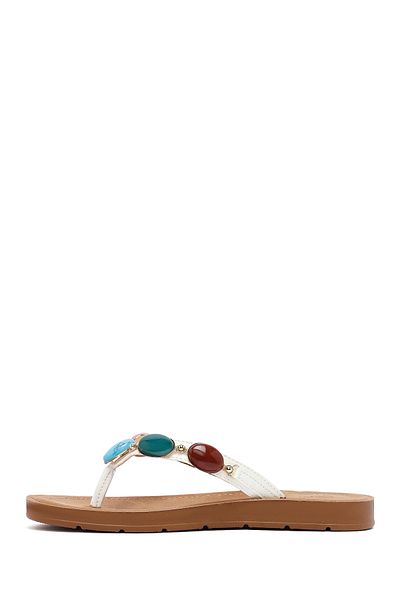 Derimod Papuci de damă albi Flip Flops Stone 25SFE463018