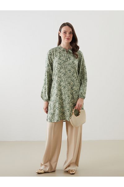 LC Waikiki Lace-Up Collar Floral Women's Tunic