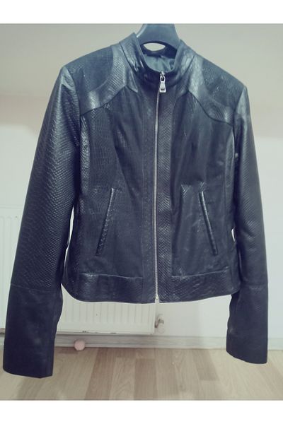 hoaryage Genuine Lambskin Soft Leather, Snake Print Pattern Leather Coat Blazer Crop Coat