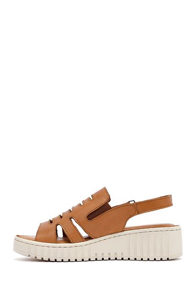 Derimod Women's Tan Thick Soled Leather Comfort Sandals 25Sfd410618