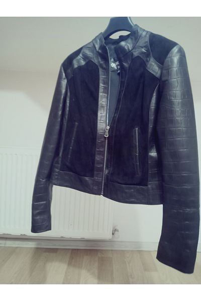 hoaryage Genuine Lambskin Soft Leather, Snake Print Pattern Leather Coat Blazer Crop Coat