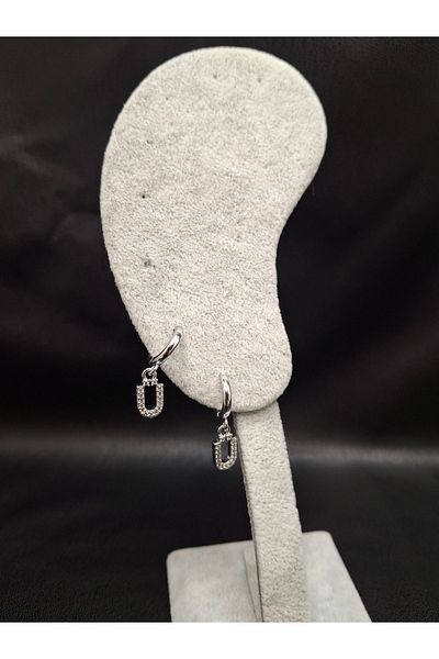 Han Ticarethane Silver Color Stone Letter U Earrings