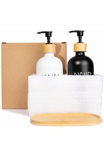 STOREMAX Jvnnastore 2 Pack Luxury Glass Liquid Soap Dispenser, Modern Glass Liquid Soap Dispenser for Kitchen and Bathroom, Fill