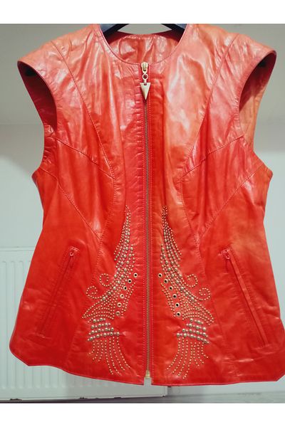 hoaryage Genuine Lambskin Soft Leather, Special Embroidered Embroidered Stone Vest