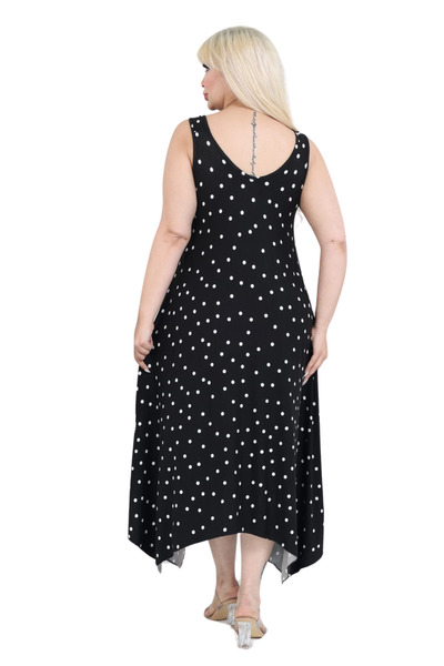 MELSAY Women's Strap V-Neck Black Dress with White Points Plus Size