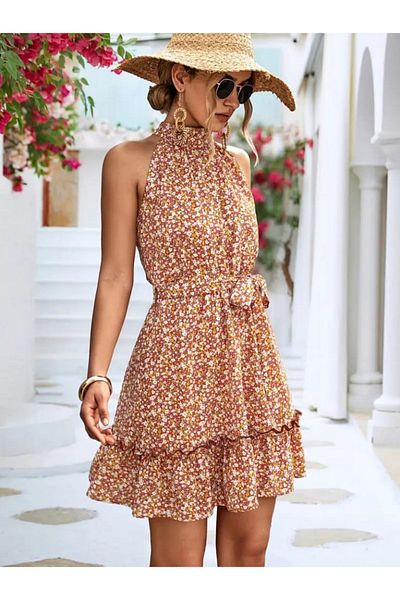 leyla sanat sanata yeni bir bakış açısı Leyla Sanat Sanata a New Perspective Women's Skirt Flounced Halter Neck Single Jersey Dress
