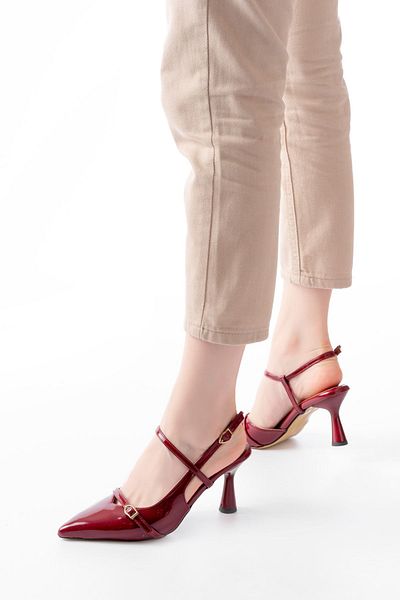 İNFON Infon K-6722 Burgundy Patent Leather Buckle Detailed Pointed Toe Women's Shoes