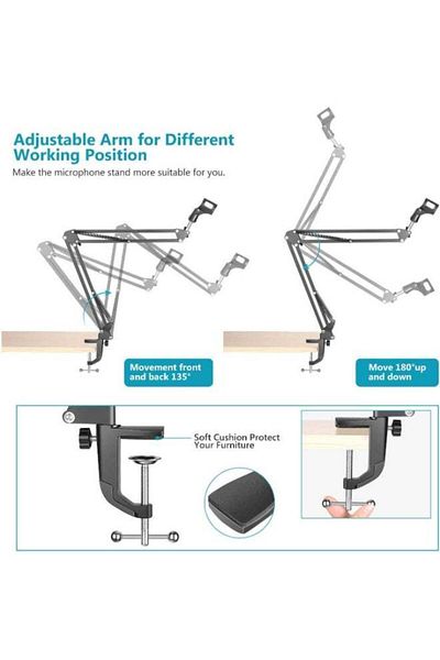 COOYA Adjustable Microphone Suspension Boom Scissor Arm Stand For Radio Broadcasting