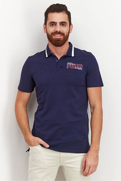 Puma Men Regular Fit Short Sleeve Graphic Logo Polo Shirt, Navy