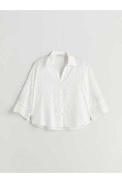 LC Waikiki Cămașă de damă oversize cu detaliu croșetat
