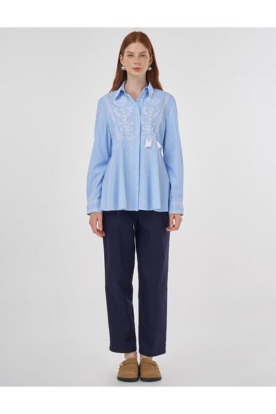 Kayra Etamin Embroidered Cotton Blouse Blue