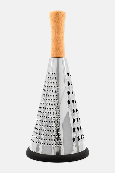 Bombay Conical Round Stainless Steel Grater With Wooden Handle, Silver