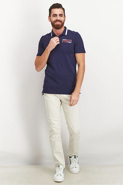 Puma Men Regular Fit Short Sleeve Graphic Logo Polo Shirt, Navy