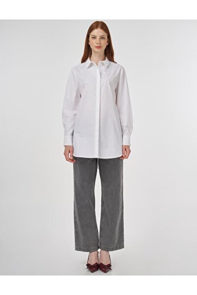 Kayra Tunica imprimată Hotfix 100% bumbac alb optic