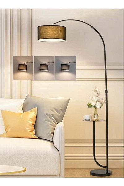 Domuik Modern Arc Floor Lamp with Shelves, Rustic Floor Standing Lamps
