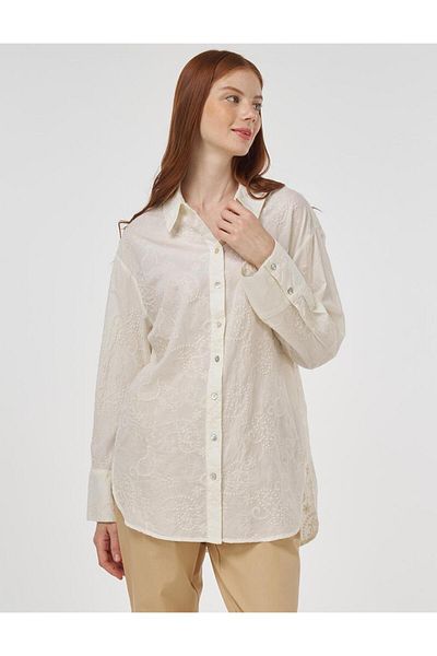 Kayra Wide Cuff Cotton Tunic Ecru