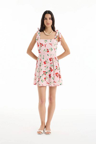 Quzu Mini rochie roz pentru femei cu model de roșii și ardei Elb00408