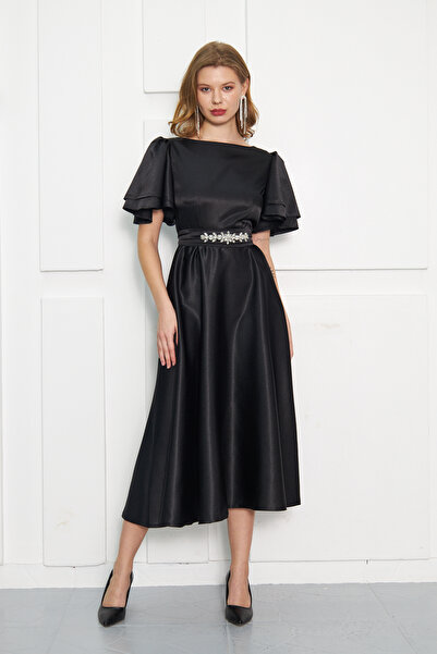 PERADO Γυναικείο Σατέν Φόρεμα με Πέτρα Ζώνης