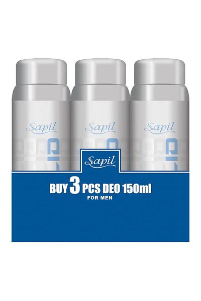 sapil بخاخ مزيل عرق معطر للرجال، عبوة متنوعة، 3 عبوات × 150 مل