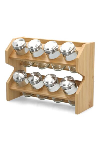 Generic Bien Servi 8-Piece Bamboo Spice Jar Set with Stand Clear and Brown G18-X001