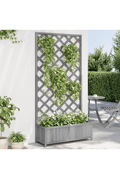 vidaxl أصيص زرع مع تعريشة من خشب التنوب الصلب الرمادي