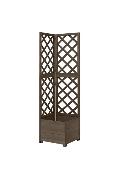 vidaxl وعاء زراعة زاوية مع تعريشة رمادية مقاس 40×40×150 سم مصنوع من خشب التنوب الصلب