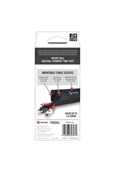 Generic Velcro Easy Hide Mountable Cable Sleeves Black 5.75 x 12inch VEL-30797-USA