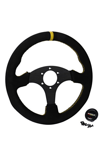 Choice 6028BK-MS-YL-YL عجلة قيادة مسطحة 330 مم بإطار من الألومنيوم من جلد الغ...