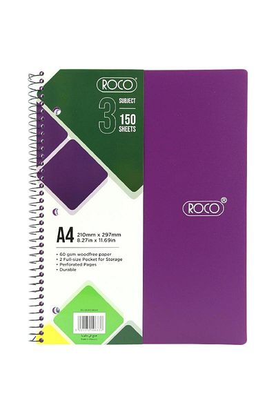 Roco Neon Purple Lined Notebook A4 - 150 Sheets