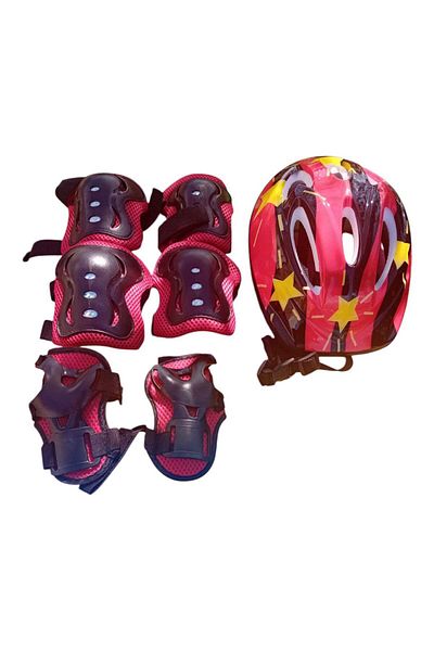 OEM Kit de protectie copii , Casca , Cotiere, Genunchiere, Protectie pentru palme, 3-11 ani, Rosu/Negru