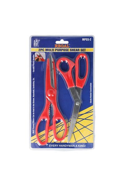 Generic طقم مقص متعدد الأغراض بمقبض بلاستيكي متين من Regal Tools، مكون من قطعتين، أحمر وفضي MPSS-2