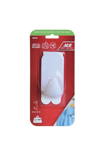 ACE Plastic Adhesive Hook with Strips White 5.08 x 10.7cm