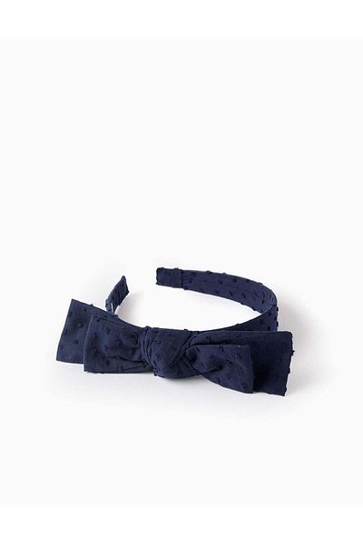 Ziddy Fabric Plumeti Headband with Bow for Babies and Girls, Dark Blue