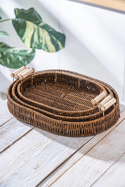 ACAR Nomad Set of 3 Oval Wicker Trays