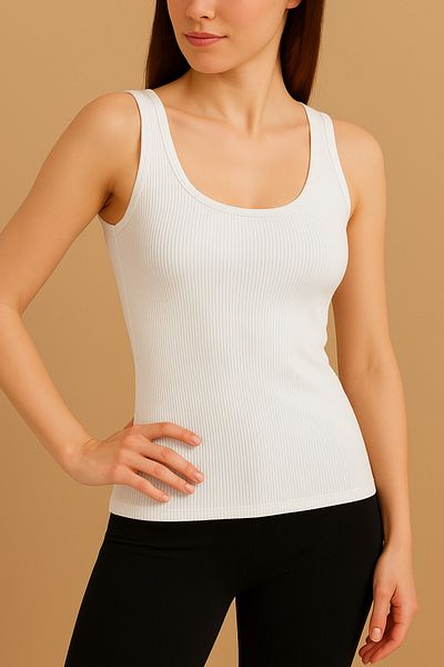 JENİKA Donaten Women's Ribbed Look Thick Strap Basic White Color Undershirt
