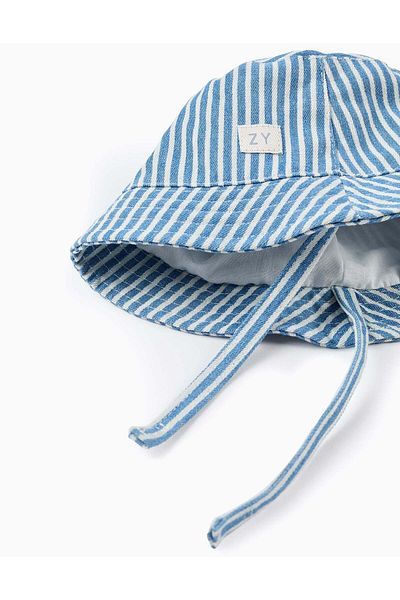 Ziddy Striped Hat with Side Straps for Baby Boys, White/Blue