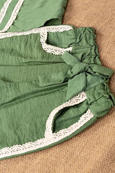 lumo bella kids Girls' Lace Detailed Bow and Button Decorated Summer Double Suit