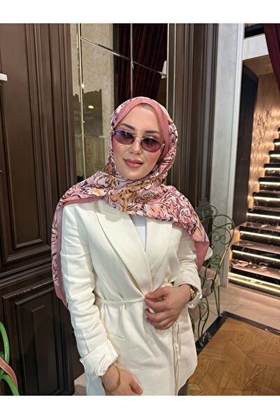medascarfs Pembe-Beyaz Ebru Desen Şal-Eşarp | Rosa Terra