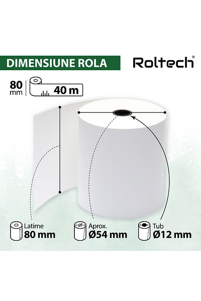 ROLTECH ROLTECH thermal paper roll, 80mm x 40m, 12mm tube, 48g, 90 rolls/box