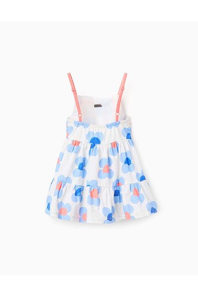 Ziddy Floral Cotton Dress for Baby Girls 'You&Me', White/Blue/Multicolour
