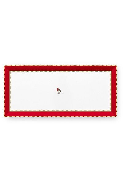 Pip Studio Rectangular Cake Tray, Porcelain, , 33.3x15.5cm, Love Birds, Red-pink