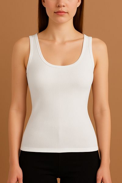 JENİKA Donaten Women's Ribbed Look Thick Strap Basic White Color Undershirt