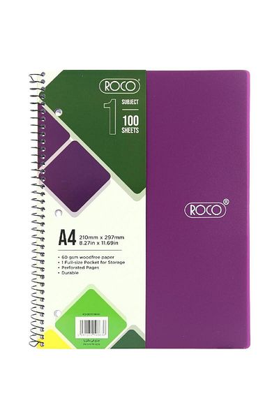 Roco Neon Purple Lined Notebook A4 - 100 Sheets (200 Pages)