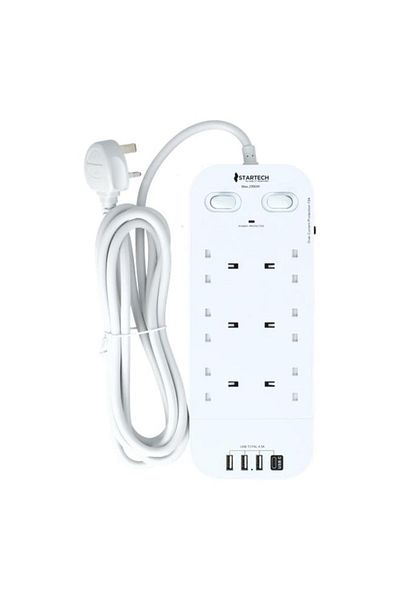 Generic StarTech 6-Outlet Power Strip Extension Cord with 3-USB White HN6089