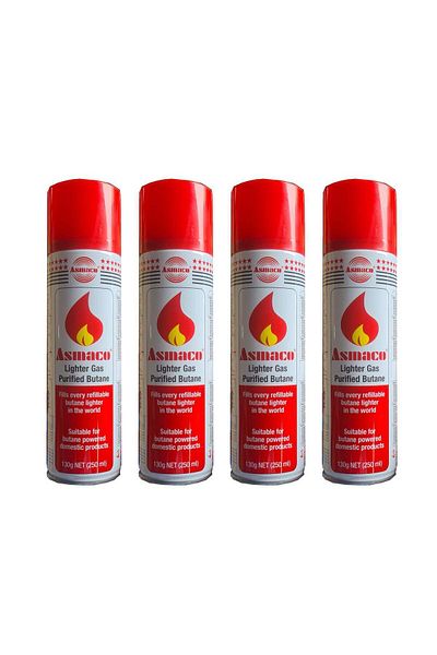 Asmaco 4 Pieces of Purified Butane Lighter Gas for Any Type of Lighter Refilling with Multiple Nozzl